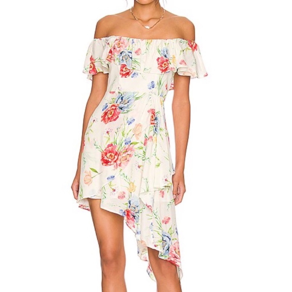 💐NWT Yumi Kim Diana Dress Ruffle Off-The-Shoulder Floral Asymmetrical Size M 💐